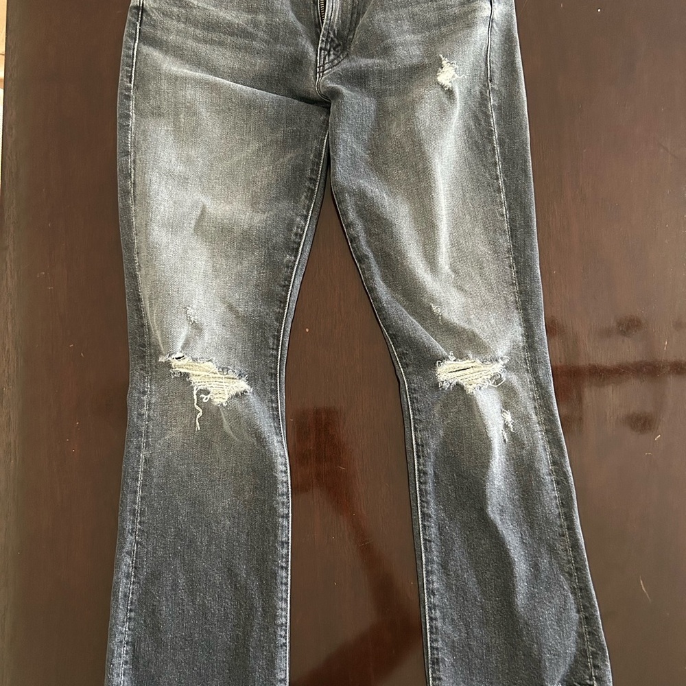 Mother Jeans Insider Crop Step Chew Destroyed Grey / Black Washed Sz 26